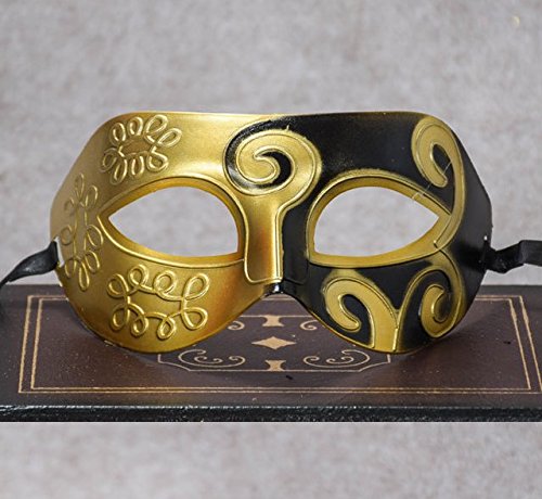 Veewon Römische griechische venezianische Masken für Herren, Maskenmaske, Halloween-Kostüm, Kleid, Ball, Party-Dekoration, Zubehör (Gold + Schwarz) von Veewon