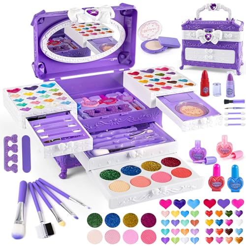 Schminkkoffer Mädchen - Kinderschminke Set Mädchen 66Pcs, Waschbar Schminke Kinder Mädchen Spielzeug für Weihnachts Geburtstags Geschenke für Mädchen 3 -12 Jahre von Vefosafe