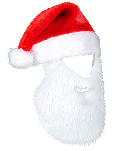 DEGUISE TOI Weihnachtsmann Mütze mit Bart für Erwachsene - Rot von Vegaoo