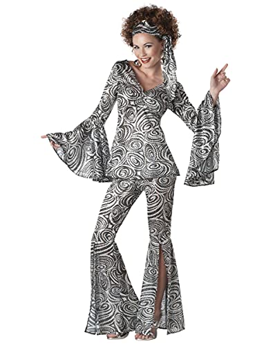 Vegaoo Disco-Kostüm 70er-Jahre für Damen silber-schwarz - Grau, Silber Vegaoo Disco-Kostüm 70er-Jahre für Damen silber-schwarz - Grau, Silber von Vegaoo