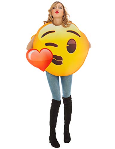 Vegaoo Emoji Kussmund mit Herz Kostüm für Erwachsene gelb-rot - Gelb von Vegaoo