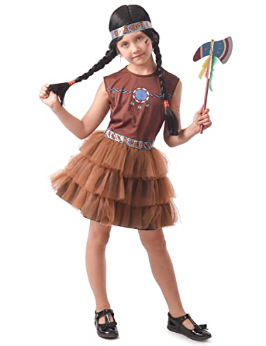 Vegaoo Indianerin-Kostüm für Mädchen mit Tutu Faschingskostüm braun - 92/104 (3-4 Jahre) von Vegaoo