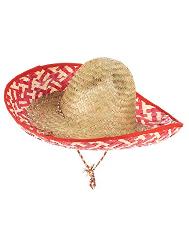 DEGUISE TOI Mexikanischer Sombrero für Erwachsene Strohhut beige-rot - Bunt von Vegaoo