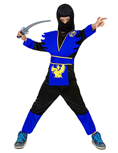Vegaoo Ninjakostüm für Kinder schwarz-blau-gelb - Blau von Vegaoo
