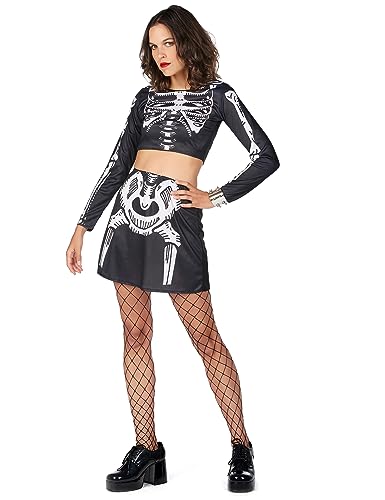 Vegaoo Sexy Skelett-Kostüm für Damen 2-teilig schwarz-weiß - S von Vegaoo