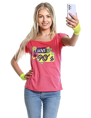 Vegaoo T-Shirt I Love The 90s Damen Rosa - Rosa, Pink von Vegaoo