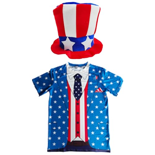 Patriotisches Smokinghemd und Onkel Sam-Hut – 4. Juli Amerikanische Flagge, Kostüm, USA-Party-Outfit, Unabhängigkeit und Gedenktag, Rot / Weiß / Blau, XXL Patriotisches Smokinghemd und Onkel Sam-Hut – 4. Juli Amerikanische Flagge, Kostüm, USA-Party-Outfit, Unabhängigkeit und Gedenktag, Rot / Weiß / Blau, XXL von Vegove