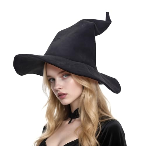 Vegove Wildleder-Zaubererhut mit biegbarem Draht, Hexenzauber für Erwachsene, Halloween-Kostüm-Zubehör, Schwarz, Einheitsgröße Vegove Wildleder-Zaubererhut mit biegbarem Draht, Hexenzauber für Erwachsene, Halloween-Kostüm-Zubehör, Schwarz, Einheitsgröße von Vegove