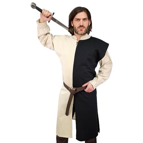 Mittelalter Wappenrock "Enzio"- zweifarbig- ver. Farbvarianten-Baumwolle- LARP, Reenactment, Mittelalter, Ritter (Schwarz/Natur, XXL/3XL) von Vehi Mercatus