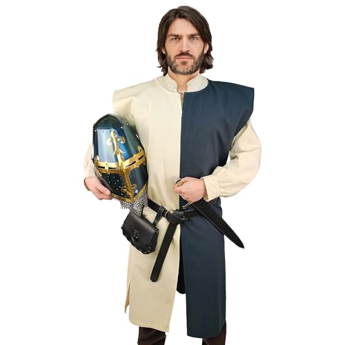 Vehi Mercatus Mittelalter Wappenrock Enzio- zweifarbig- ver. Farbvarianten-Baumwolle- LARP, Reenactment, Mittelalter, Ritter (Blau/Natur, S/M) von Vehi Mercatus