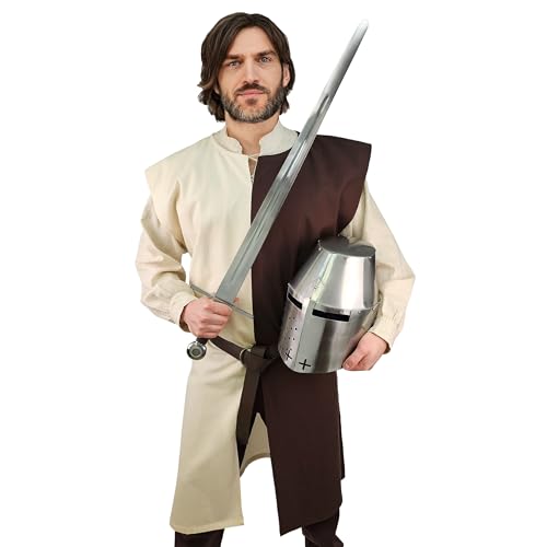 Vehi Mercatus Mittelalter Wappenrock Enzio- zweifarbig- ver. Farbvarianten-Baumwolle- LARP, Reenactment, Mittelalter, Ritter (Braun/Natur, S/M) von Vehi Mercatus