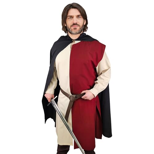 Vehi Mercatus Mittelalter Wappenrock Enzio- zweifarbig- ver. Farbvarianten-Baumwolle- LARP, Reenactment, Mittelalter, Ritter (Rot/Natur, S/M) von Vehi Mercatus
