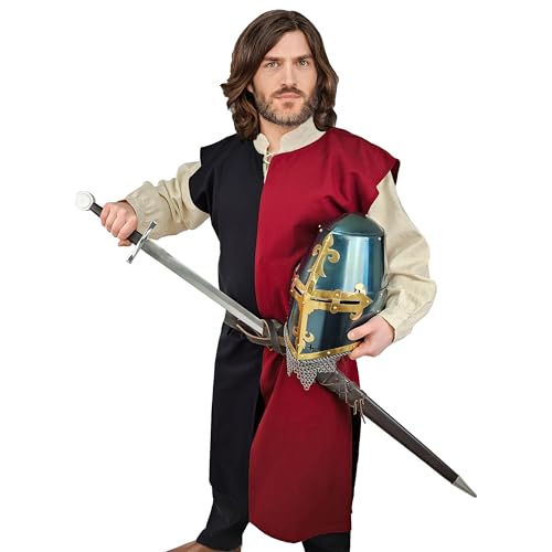 Vehi Mercatus Mittelalter Wappenrock Enzio- zweifarbig- ver. Farbvarianten-Baumwolle- LARP, Reenactment, Mittelalter, Ritter (Rot/Schwarz, S/M) von Vehi Mercatus