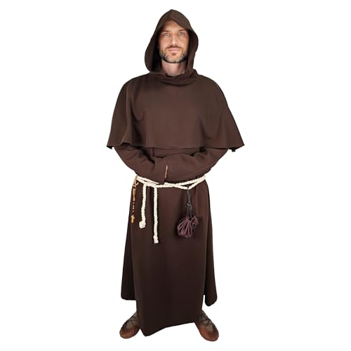 Vehi Mercatus Mönchskutte - Set Habit Kukulle & Seilgürtel- Schwarz, Braun- Baumwolle- LARP, Reenactment (Braun, S/M) von Vehi Mercatus