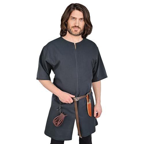 Vehi Mercatus Schlichte Mittelalter Tunika kurzarm Njord- Baumwolle- Schwarz, Braun, Rot, Grün oder Blau- LARP, Reenactment, Alltag (Blau, M) von Vehi Mercatus