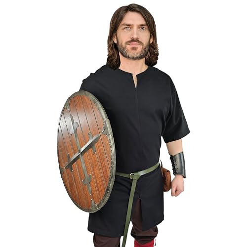 Vehi Mercatus Schlichte Mittelalter Tunika kurzarm Njord- Baumwolle- Schwarz, Braun, Rot, Grün oder Blau- LARP, Reenactment, Alltag (Schwarz, L) von Vehi Mercatus