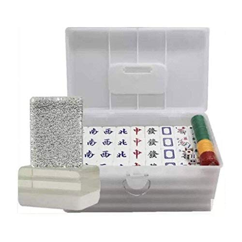VejiA Mahjong-Set, chinesisches Mahjong-Set, grüne Mahjong-Tischdecke, große Familien-Mahjong-Karte aus Acryl, lustiges Familien-Brettspiel, mit Plastikbox von VejiA