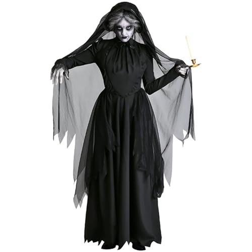 Damen Halloween Friedhofsbraut Kostüm, Schwarz Hexenkostüm Geisterbraut Brautkleid Vampir Braut Kleid Karneval Cosplay Schwarz XL Damen Halloween Friedhofsbraut Kostüm, Schwarz Hexenkostüm Geisterbraut Brautkleid Vampir Braut Kleid Karneval Cosplay Schwarz XL von Velcoxplay