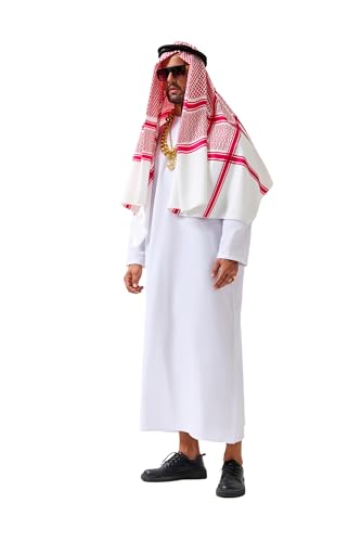 Velcoxplay 7Pcs Scheich Kostüm Herren Erwachsene Araber Kostüm, Aarabische Kleidung Herren, Kostüm Sultan mit Kopftuch, Sonnenbrille, Gewand, Finger Ring, Halsketten für Karneval XL Velcoxplay 7Pcs Scheich Kostüm Herren Erwachsene Araber Kostüm, Aarabische Kleidung Herren, Kostüm Sultan mit Kopftuch, Sonnenbrille, Gewand, Finger Ring, Halsketten für Karneval XL von Velcoxplay