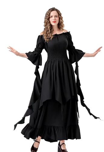 Velcoxplay Damen Retro Renaissance Kleid mit Trompetenärmel, Mittelalterliche Viktorianischen Königin Kleider Karneval Halloween Prinzessin Kostüm Schwarz L-XL Velcoxplay Damen Retro Renaissance Kleid mit Trompetenärmel, Mittelalterliche Viktorianischen Königin Kleider Karneval Halloween Prinzessin Kostüm Schwarz L-XL von Velcoxplay