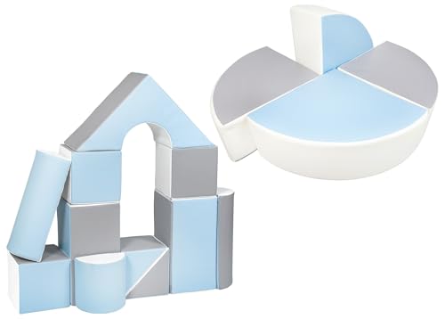 15 Großbausteine Softbausteine Schaumstoffbausteine Bauklötze Schloss+Rad-Set (Farbe: weiß, hellblau, grau) von Velinda