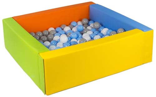 Bällebad Bällepool Bällebecken Spielbecken Kinderpool quadratisch 200 Bälle (Farbe des Pools/der Bälle: gelb, grün, blau, orange/weiß, hellblau, grau) von Velinda