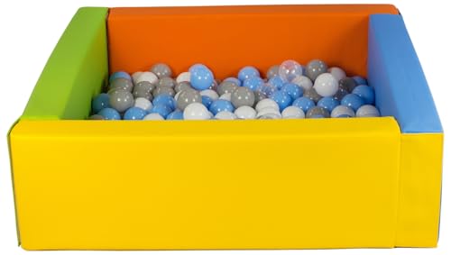Bällebad Bällepool Bällebecken Spielbecken Kinderpool quadratisch 200 Bälle (Farbe des Pools/der Bälle: gelb, grün, blau, orange/weiß, transparent, hellblau, grau) von Velinda