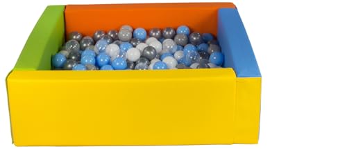 Bällebad Bällepool Bällebecken Spielbecken Kinderpool quadratisch 300 Bälle (Farbe des Pools/der Bälle: gelb, grün, blau, orange/weiß, transparent, hellblau, grau, silberfarben) von Velinda