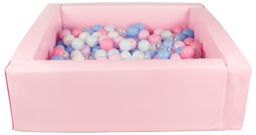 Bällebad Bällepool Bällebecken Spielbecken Kinderpool quadratisch 300 Bälle (Farbe des Pools/der Bälle: rosa/weiß, transparent, hellblau, rosa, pink (Pastell), blau (Pastell)) von Velinda