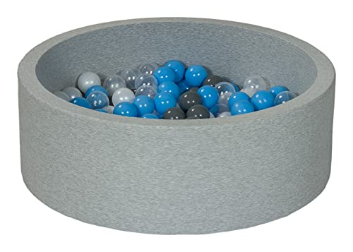 Bällebad Ballpool Kugelbad Bällchenbad Bällchenpool Kinder Pool mit 200 Bällen (Farbe der Bälle: perlweiß, transparent, grau, hellblau) von Velinda
