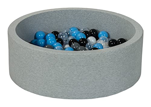 Bällebad Ballpool Kugelbad Bällchenbad Bällchenpool Kinder Pool mit 200 Bällen (Farbe der Bälle: schwarz, weiß, transparent, grau, hellblau) von Velinda
