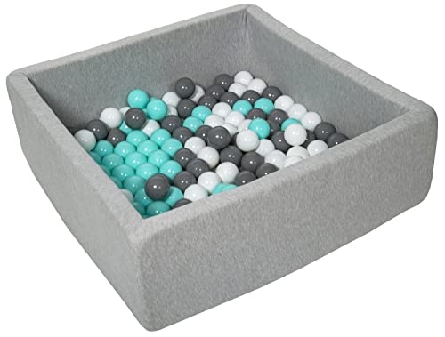 Velinda Bällebad Ballpool Kugelbad Bällchenbad Kinder-Pool mit 150 Bällen/90x90cm (Farbe der Bälle: weiß, grau, türkis) von Velinda