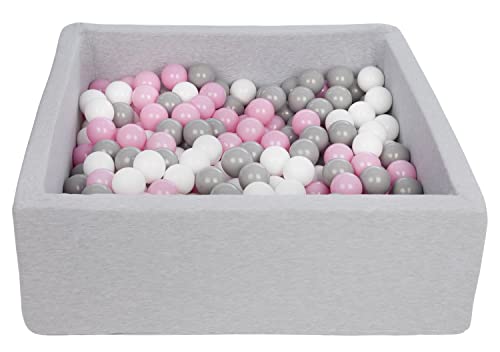 Velinda Bällebad Ballpool Kugelbad Bällchenbad Kinder-Pool mit 300 Bällen/90x90cm (Farbe der Bälle: weiß,rosa,grau) von Velinda