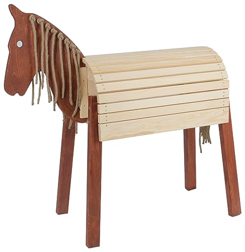 Velinda Holzpferd Voltigierpferd Spielpferd Gartenpferd Holzpony Outdoor-Pferd Reitpferd (Farbe: naturfarben, braun) von Velinda