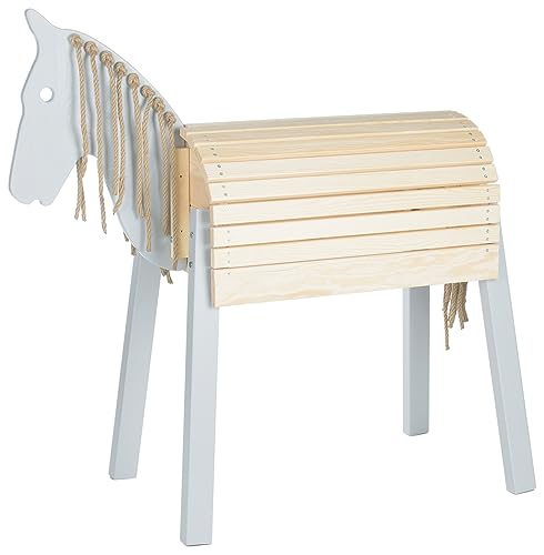 Velinda Holzpferd Voltigierpferd Spielpferd Gartenpferd Holzpony Outdoor-Pferd Reitpferd (Farbe: naturfarben, grau) von Velinda
