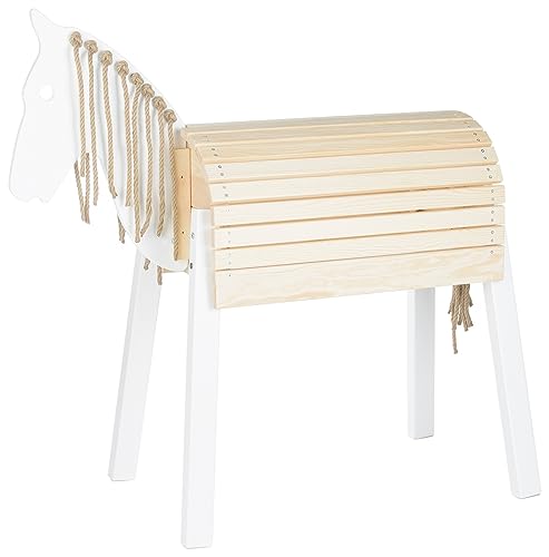 Velinda Holzpferd Voltigierpferd Spielpferd Gartenpferd Holzpony Outdoor-Pferd Reitpferd (Farbe: naturfarben, weiß) von Velinda