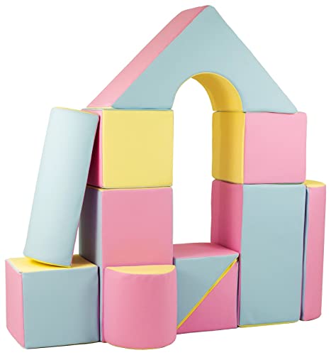 Velinda 11 Grossbausteine Schaumstoffbausteine Bauklötze Riesenbausteine Schloss-Set (Farbe: pink, blau, gelb (Pastell)) von Velinda