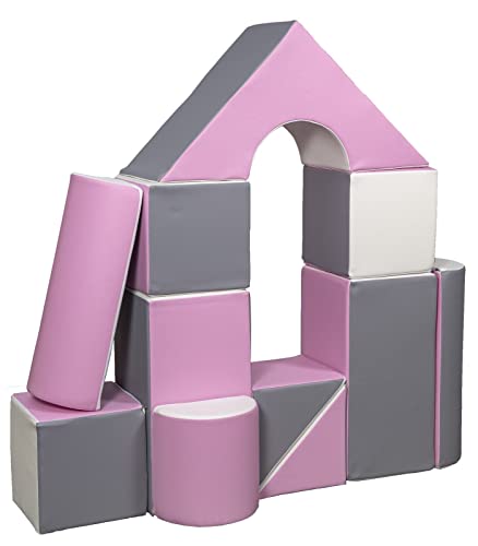 Velinda 11 Grossbausteine Schaumstoffbausteine Bauklötze Riesenbausteine Schloss-Set (Farbe: weiß,rosa,grau) von Velinda