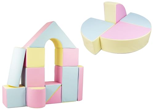Velinda 15 Großbausteine Softbausteine Schaumstoffbausteine Bauklötze Schloss+Rad-Set (Farbe: pink, blau, gelb (Pastell)) von Velinda