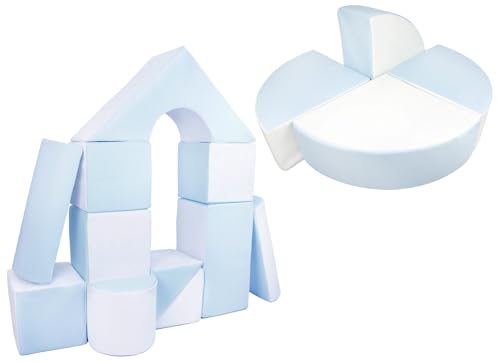 Velinda 15 Großbausteine Softbausteine Schaumstoffbausteine Bauklötze Schloss+Rad-Set (Farbe: weiß, blau (Pastell)) von Velinda