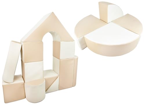 Velinda 15 Großbausteine Softbausteine Schaumstoffbausteine Bauklötze Schloss+Rad-Set (Farbe: weiß, cappuccinofarben) von Velinda