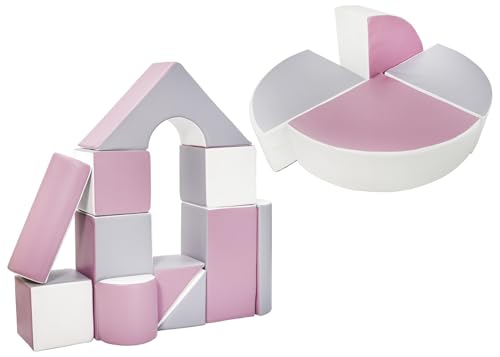 Velinda 15 Großbausteine Softbausteine Schaumstoffbausteine Bauklötze Schloss+Rad-Set (Farbe: weiß, grau, violett) von Velinda