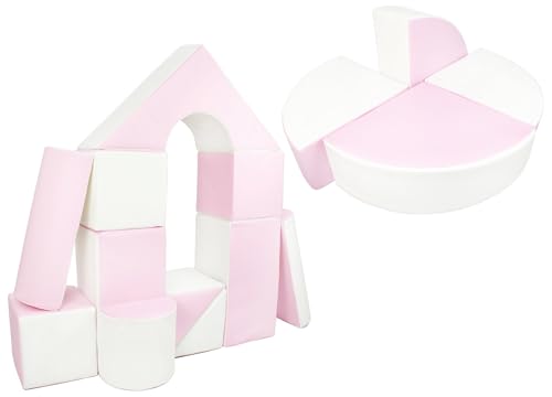 Velinda 15 Großbausteine Softbausteine Schaumstoffbausteine Bauklötze Schloss+Rad-Set (Farbe: weiß, pink (Pastell)) von Velinda
