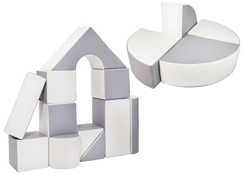 Velinda 15 Großbausteine Softbausteine Schaumstoffbausteine Bauklötze Schloss+Rad-Set (Farbe: weiß,grau) von Velinda