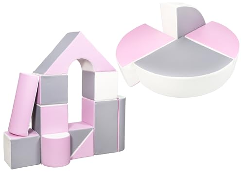 Velinda 15 Großbausteine Softbausteine Schaumstoffbausteine Bauklötze Schloss+Rad-Set (Farbe: weiß,rosa,grau) von Velinda