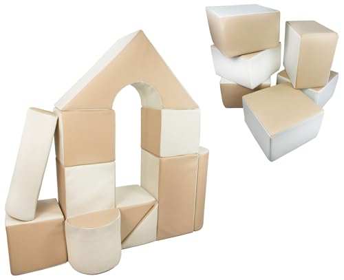 Velinda 17 Großbausteine Schaumstoffbausteine Softbausteine Bauklötze Schloss+Quader-Set (Farbe: weiß, cappuccinofarben) von Velinda