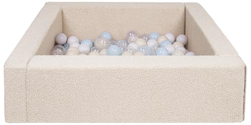 Velinda Bällebad Bällepool Bällebecken Spielbecken Kinderpool Quadrat Bouclé 200 Bälle (Farbe: weiß, transparent, blau (Pastell), gelb (Pastell)) von Velinda