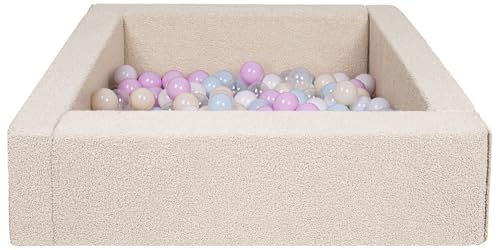 Velinda Bällebad Bällepool Bällebecken Spielbecken Kinderpool Quadrat Bouclé 200 Bälle (Farbe: weiß, transparent, pink, blau, gelb (Pastell)) von Velinda