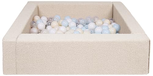 Velinda Bällebad Bällepool Bällebecken Spielbecken Kinderpool Quadrat Bouclé 300 Bälle (Farbe: weiß, transparent, blau (Pastell), gelb (Pastell)) von Velinda