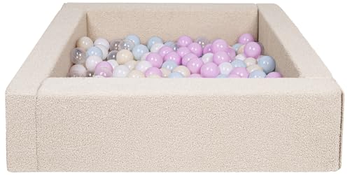 Velinda Bällebad Bällepool Bällebecken Spielbecken Kinderpool Quadrat Bouclé 300 Bälle (Farbe: weiß, transparent, pink, blau, gelb (Pastell)) von Velinda
